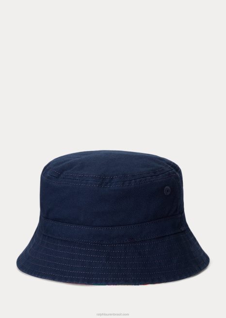 chapéu balde de algodão reversível BD6J8339 bebê Ralph Lauren vermelho/marinho multi