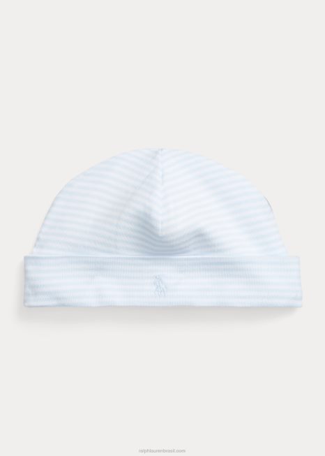gorro de algodão listrado BD6J8027 bebê Ralph Lauren berilo azul/branco