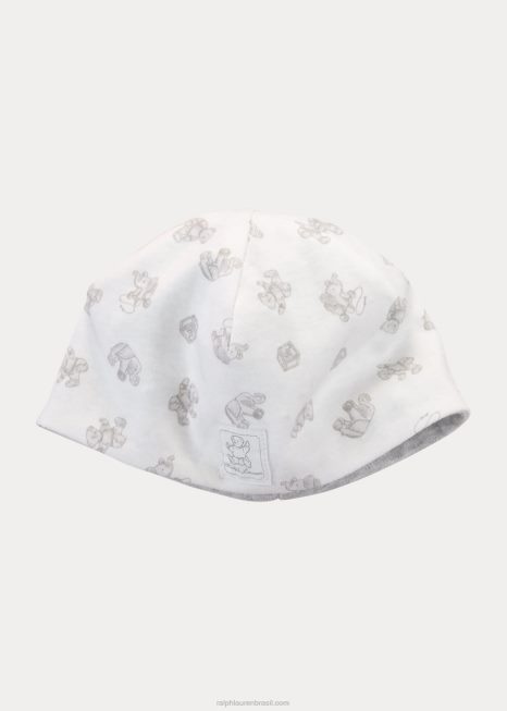 gorro reversível de algodão com estampa de urso BD6J8026 bebê Ralph Lauren papel branco multi