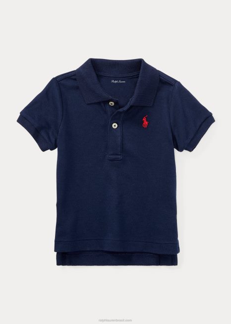 camisa pólo de algodão macio BD6J7891 bebê Ralph Lauren marinha refinada