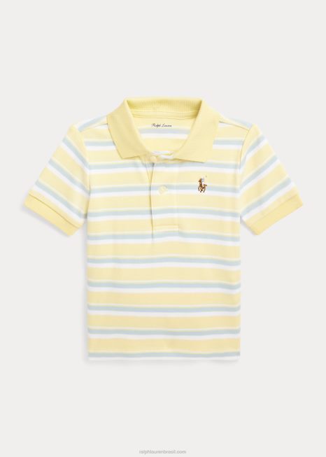 camisa polo listrada de algodão macio BD6J7892 bebê Ralph Lauren t-bird amarelo multi