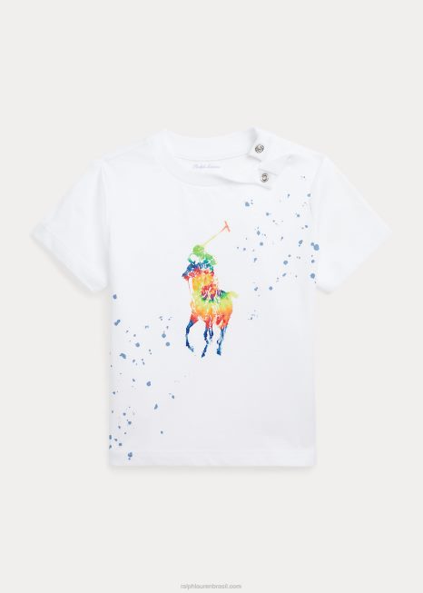 camiseta de algodão tie-dye big pony BD6J8260 bebê Ralph Lauren branco