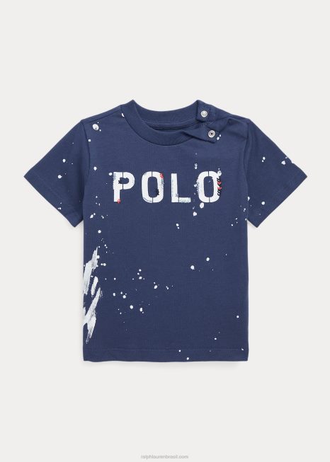 camiseta de jérsei de algodão com logotipo BD6J8254 bebê Ralph Lauren marinho rústico