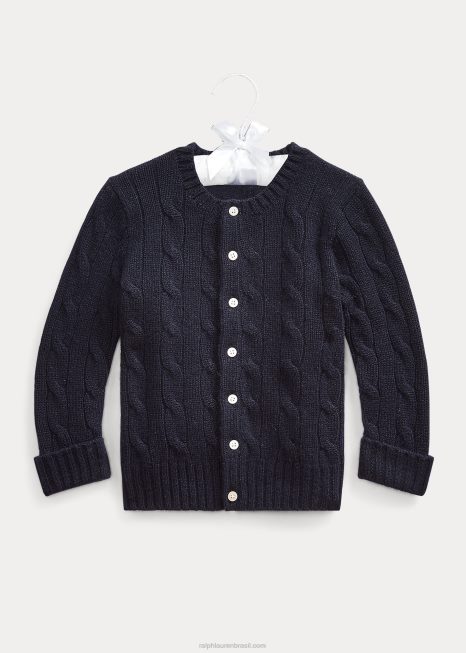cardigã de cashmere tricotado BD6J8007 bebê Ralph Lauren faculdade marinha