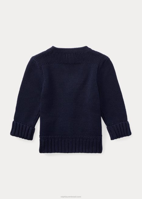 cardigã decote em v de algodão BD6J7993 bebê Ralph Lauren marinha refinada