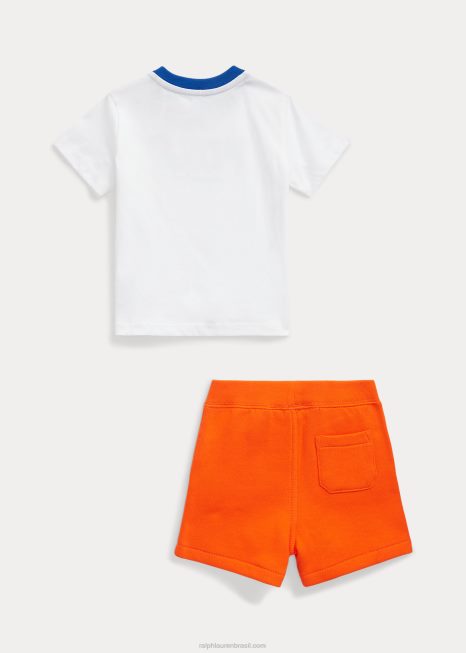 Conjunto curto de camiseta e lã com logo BD6J7758 bebê Ralph Lauren branco