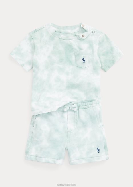 Conjunto curto de camiseta e lã em jérsei lavado BD6J7759 bebê Ralph Lauren menta desbotada
