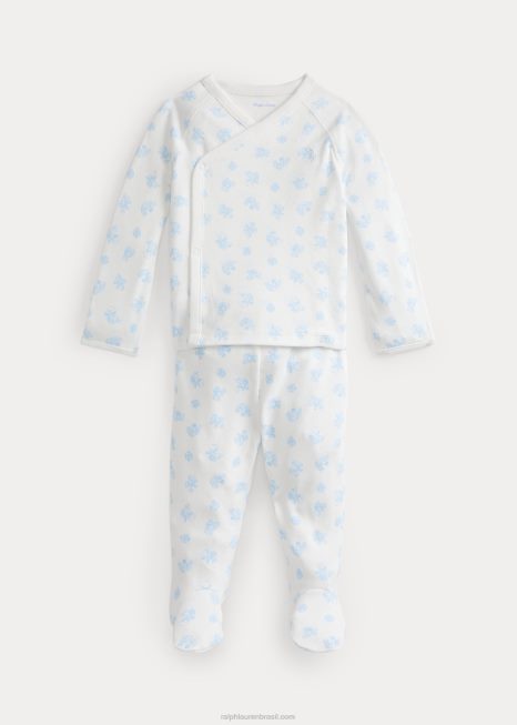 Conjunto de blusa e calça de algodão com estampa de urso BD6J7796 bebê Ralph Lauren multi azul