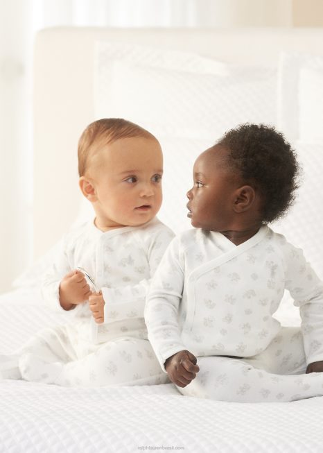 Conjunto de blusa e calça de algodão com estampa de urso BD6J7797 bebê Ralph Lauren cinza multi