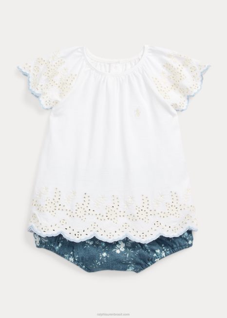 Conjunto de blusa e calça de malha de algodão com ilhoses BD6J7773 bebê Ralph Lauren floral
