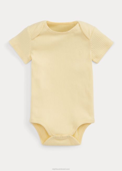 body de algodão canelado e conjunto curto BD6J7769 bebê Ralph Lauren t-bird amarelo