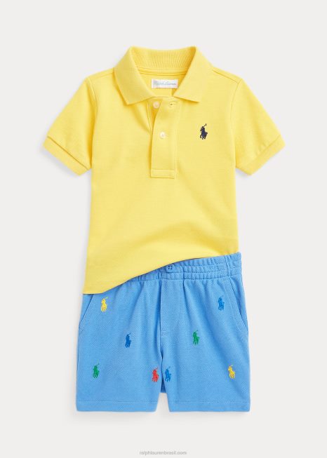 camisa pólo de malha e conjunto curto BD6J7761 bebê Ralph Lauren sinal amarelo