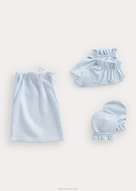 conjunto de presente de 3 peças de algodão orgânico BD6J8220 bebê Ralph Lauren berilo azul