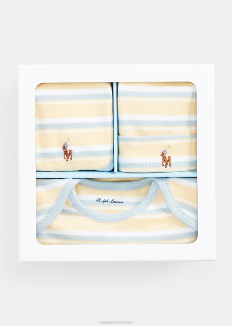 conjunto de presente de 4 peças de algodão listrado BD6J7823 bebê Ralph Lauren t-bird amarelo multi
