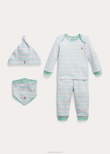 conjunto de presente de 4 peças de algodão listrado BD6J7828 bebê Ralph Lauren azul alpino multi