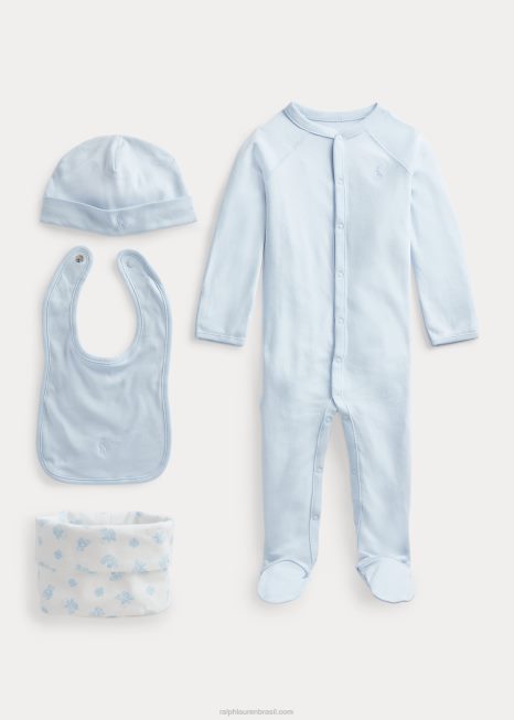 conjunto de presente de 4 peças de algodão orgânico BD6J7826 bebê Ralph Lauren berilo azul