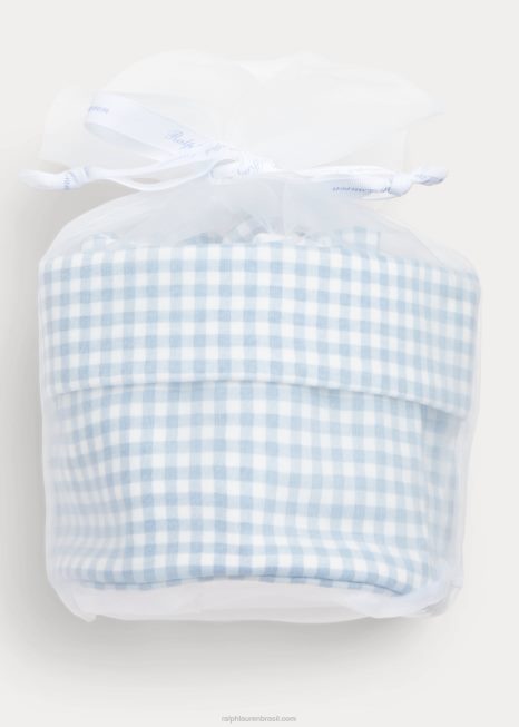 conjunto de presente de 4 peças interlock de algodão BD6J7832 bebê Ralph Lauren guingão azul