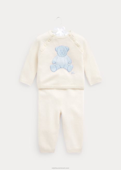 conjunto de suéter e calça de caxemira BD6J7800 bebê Ralph Lauren azul claro