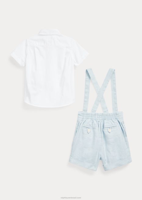 conjunto macacão algodão e linho BD6J7806 bebê Ralph Lauren berilo azul/branco