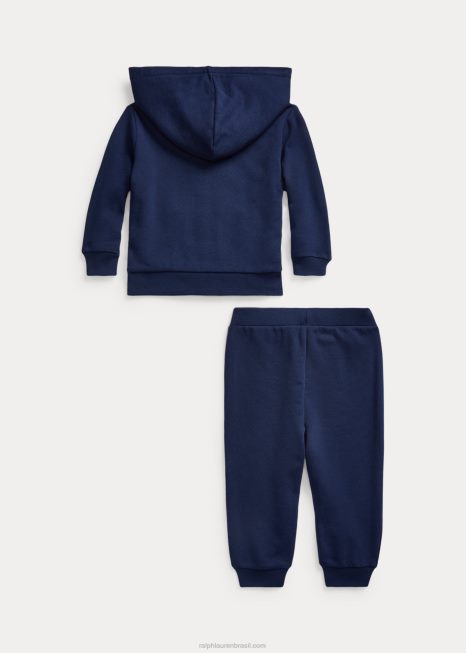 conjunto moletom e calça French Terry BD6J7780 bebê Ralph Lauren marinha refinada