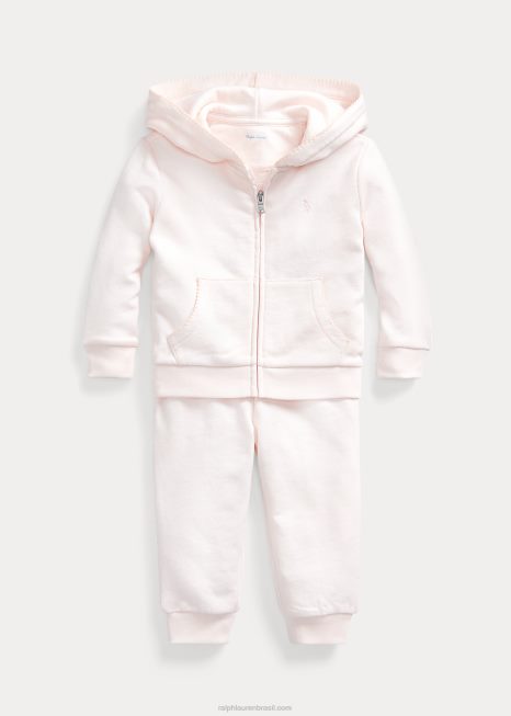 conjunto moletom e calça French Terry BD6J7789 bebê Ralph Lauren rosa delicado