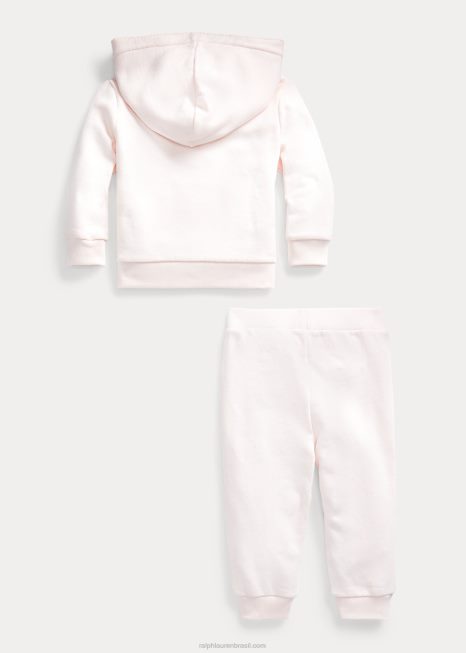 conjunto moletom e calça French Terry BD6J7789 bebê Ralph Lauren rosa delicado