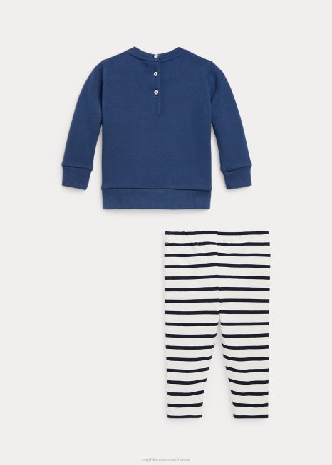 conjunto moletom e legging ursinho polo BD6J8205 bebê Ralph Lauren noite marinho/branco multi