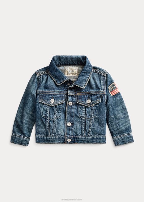 jaqueta jeans trucker BD6J8327 bebê Ralph Lauren em madeira