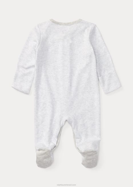 macacão de algodão com pés de urso BD6J10015 bebê Ralph Lauren urze cinza multi