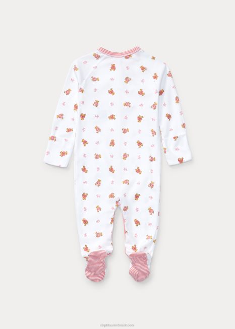 macacão de algodão com pés de urso polo BD6J7714 bebê Ralph Lauren branco multi