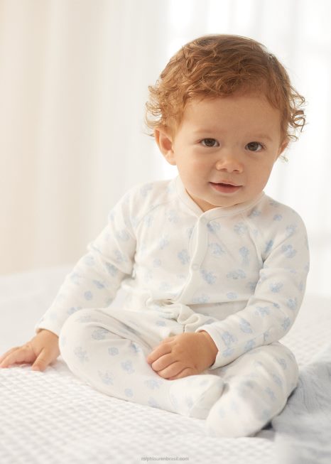 macacão de algodão com pés entrelaçados BD6J7722 bebê Ralph Lauren multi azul