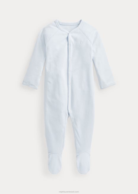 macacão de algodão com pés entrelaçados BD6J7726 bebê Ralph Lauren berilo azul