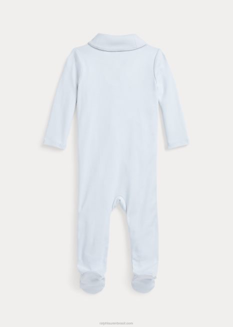 macacão de algodão com pés entrelaçados BD6J7752 bebê Ralph Lauren berilo azul