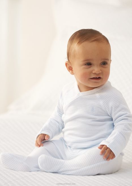 macacão de algodão listrado BD6J7716 bebê Ralph Lauren berilo azul/branco