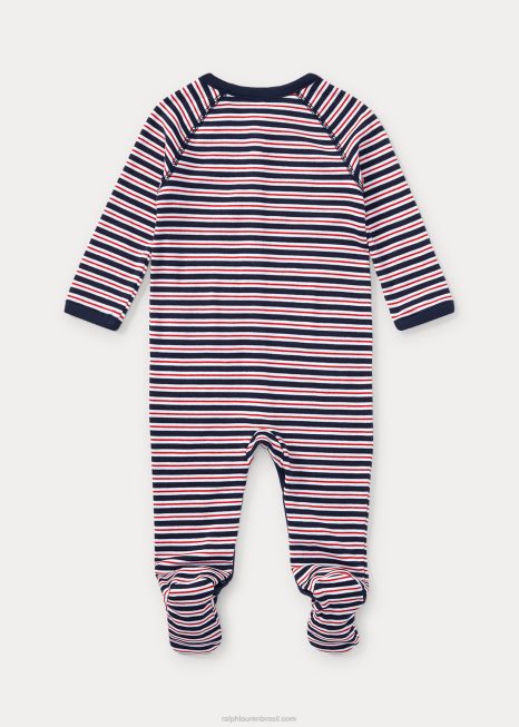 macacão de algodão listrado BD6J7723 bebê Ralph Lauren marinho refinado multi