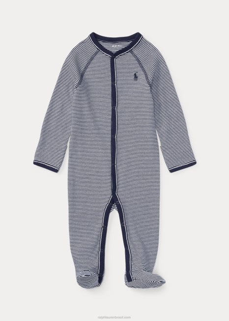 macacão de algodão listrado BD6J7730 bebê Ralph Lauren marinho refinado multi