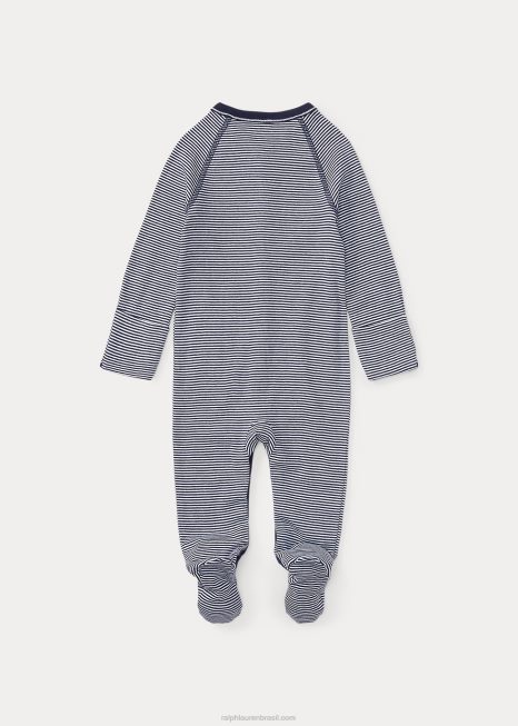 macacão de algodão listrado BD6J7730 bebê Ralph Lauren marinho refinado multi