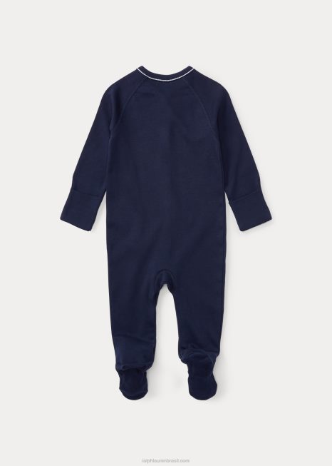 macacão de malha de algodão BD6J7713 bebê Ralph Lauren marinha refinada
