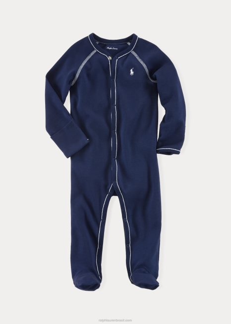 macacão de malha de algodão BD6J7713 bebê Ralph Lauren marinha refinada