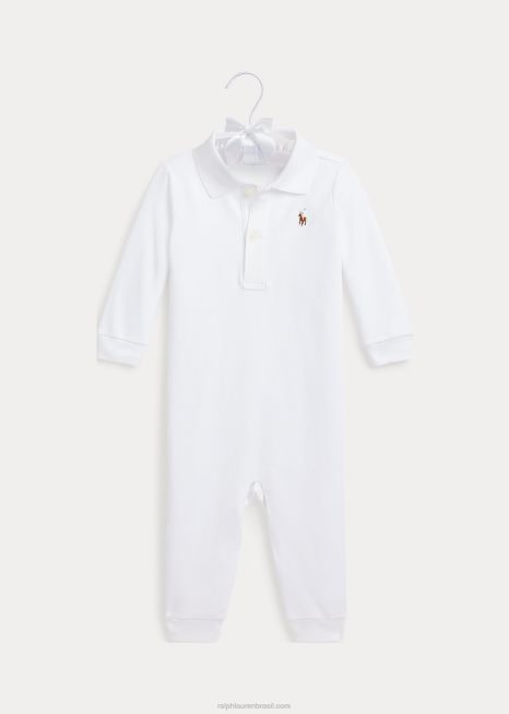 macacão polo de algodão macio BD6J7740 bebê Ralph Lauren branco