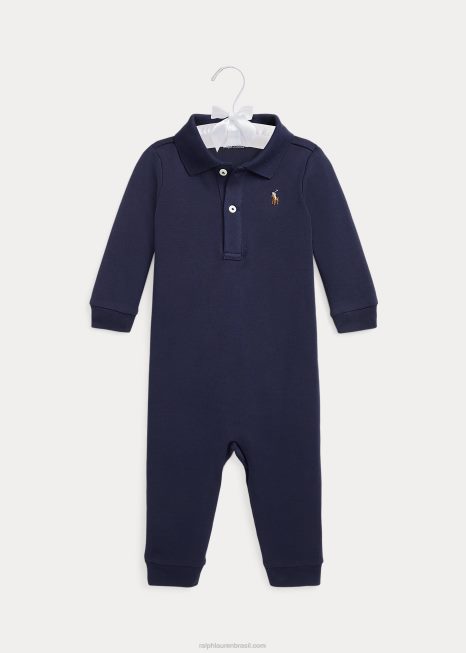 macacão polo de algodão macio BD6J7741 bebê Ralph Lauren marinha refinada