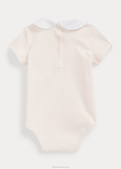 body de algodão bordado com flores BD6J7703 bebê Ralph Lauren rosa delicado