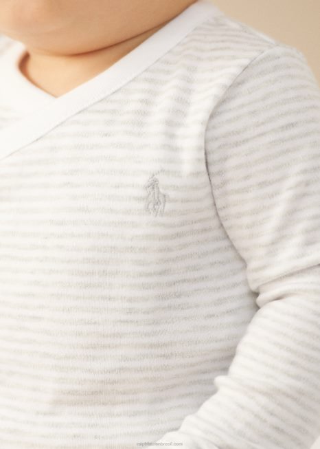 body listrado de algodão com decote em V BD6J8163 bebê Ralph Lauren quartzo urze/branco
