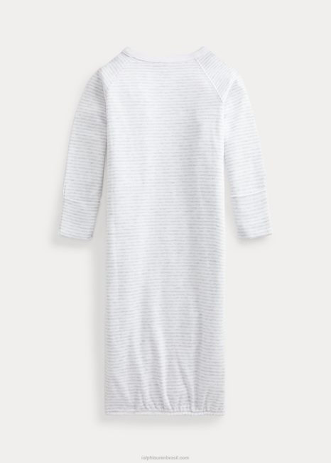 vestido de algodão listrado interlock BD6J8177 bebê Ralph Lauren quartzo urze/branco