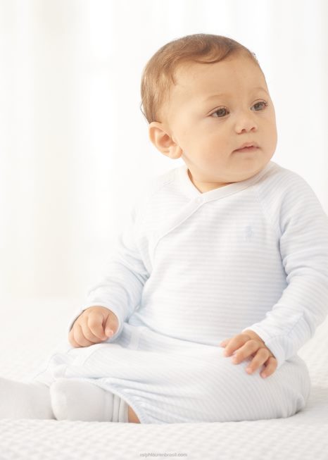 vestido de algodão listrado interlock BD6J8181 bebê Ralph Lauren berilo azul/branco
