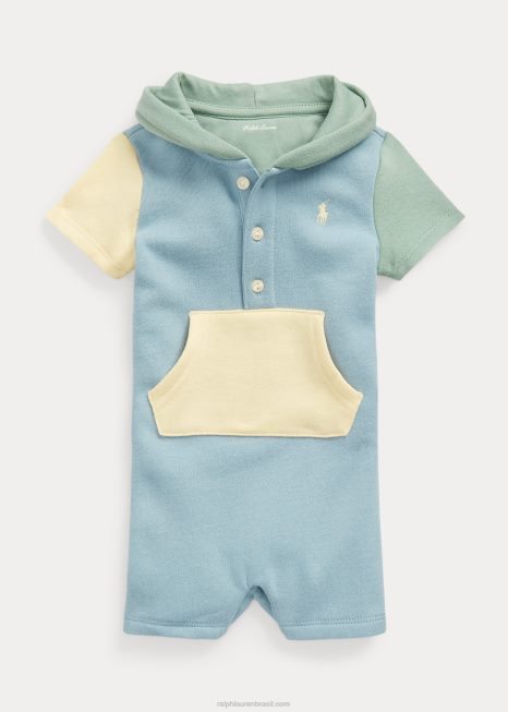 Shortall com capuz de lã em cores bloqueadas BD6J10027 bebê Ralph Lauren nota azul multi