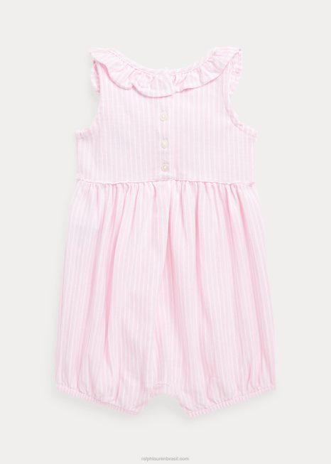 Shortall listrado em mesh com babados BD6J7679 bebê Ralph Lauren rosa carmelo multi