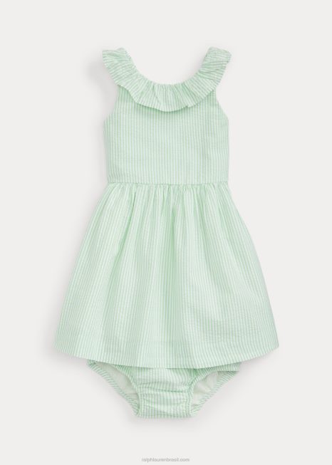 vestido de babados e calça florida BD6J8245 bebê Ralph Lauren verde branco