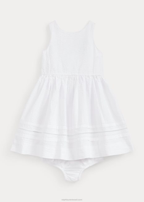 vestido e bloomer de algodão BD6J8241 bebê Ralph Lauren branco
