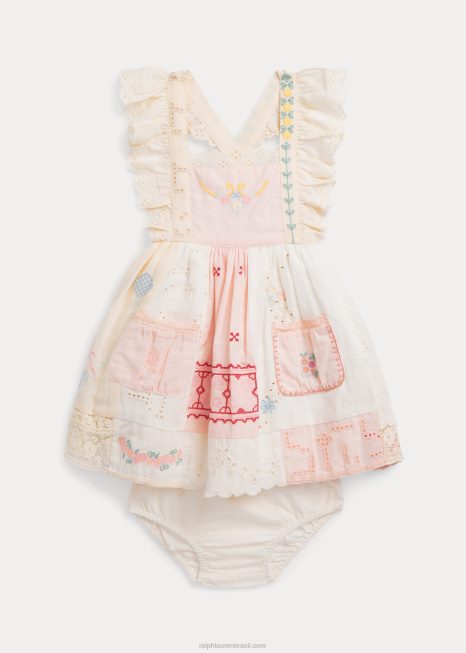 vestido e calça em patchwork de algodão BD6J10032 bebê Ralph Lauren branco multi